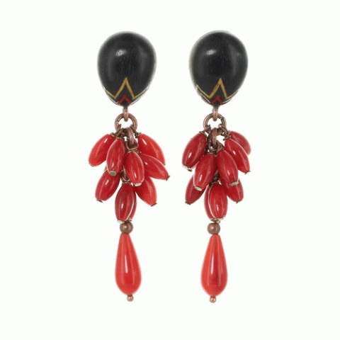 Клипсы из коралла, кружева и тигрового дерева GAYA 11--33707