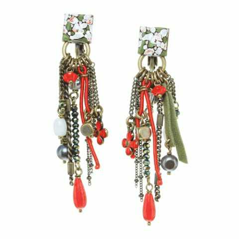 Клипсы из лабрадорита, коралла, кварца и унакита MILENA 11--61596