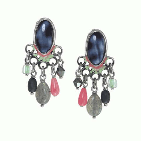 Клипсы из жемчуга, лабрадорита, коралла и кварца CALISTA 11--61854