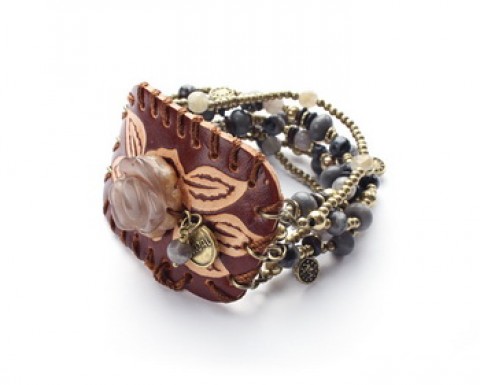Браслет Exoal - Leather bracelet 6 row rose