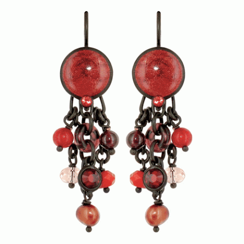 Серьги из кварца, нефрита, граната и родонита MON CHERRY 12--1285M