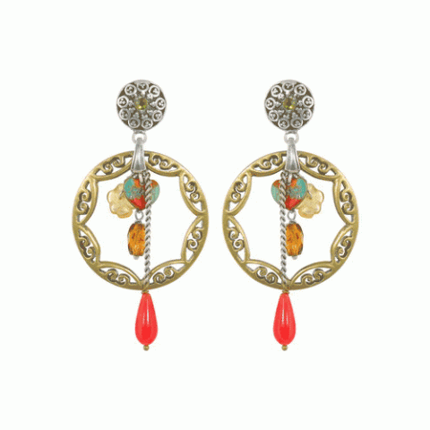 Серьги из коралла, цитрина, хризопраза и тигрового глаза ESMERALDA 12--1365M