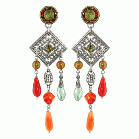 Серьги из коралла, цитрина, хризопраза и тигрового глаза ESMERALDA 12--1366M