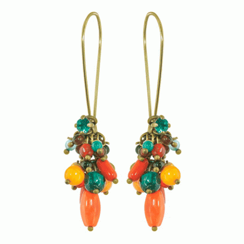 Серьги из дымчатого кварца, агата и коралла AFRICAN BEAUTY 12--1529M