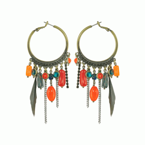 Серьги из агата, кианита и коралла KAMPALA 12--1601M