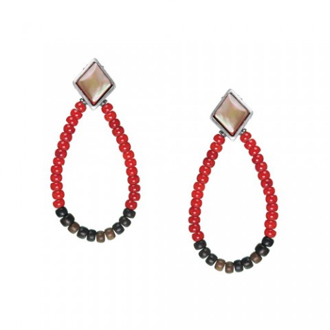 Серьги из тигрового дерева, коралла и черного перламутра AMAZONE 12--25383