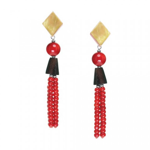 Серьги из тигрового дерева, коралла и черного перламутра AMAZONE 12--25384