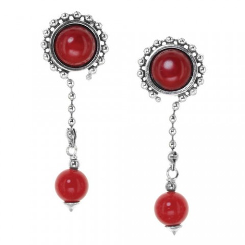 Серьги из перламутра, коралла, нефрита и семян Тагуа RUBY 12--25865