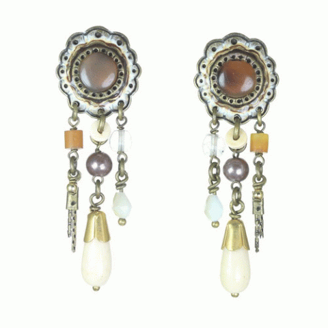 Серьги из говлита, рога Зебу, кварца и кристаллов Сваровски FAUSTINE 12--62008