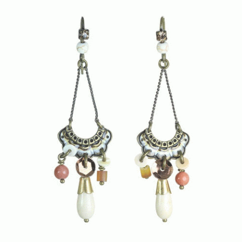 Серьги из говлита, рога Зебу, кварца и кристаллов Сваровски FAUSTINE 12--62009