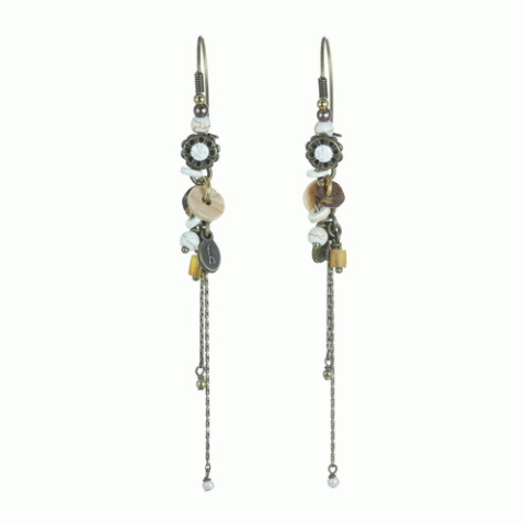 Серьги из говлита, рога Зебу, кварца и кристаллов Сваровски FAUSTINE 12--62011