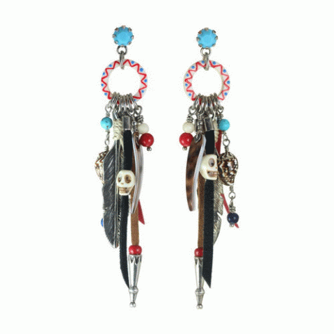 Серьги из коралла, ляписа лазури, лавы и Сваровски KANDA 12--62081