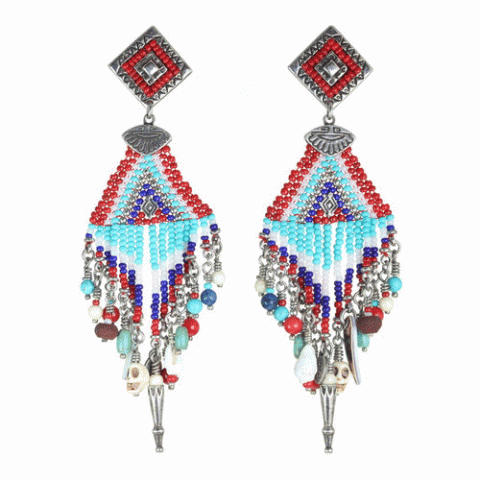 Серьги из коралла, ляписа лазури, лавы и Сваровски KANDA 12--62082