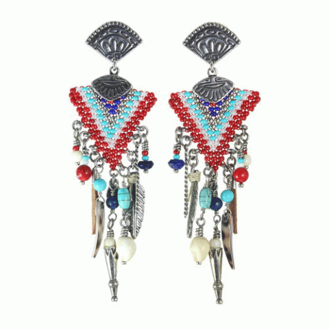 Серьги из коралла, ляписа лазури, лавы и Сваровски KANDA 12--62083