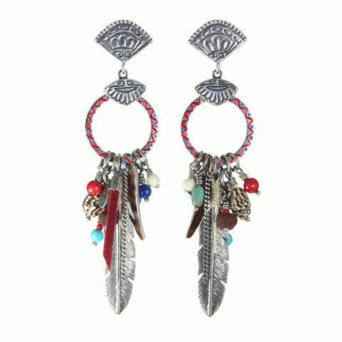 Серьги из коралла, ляписа лазури, лавы и Сваровски KANDA 12--62084