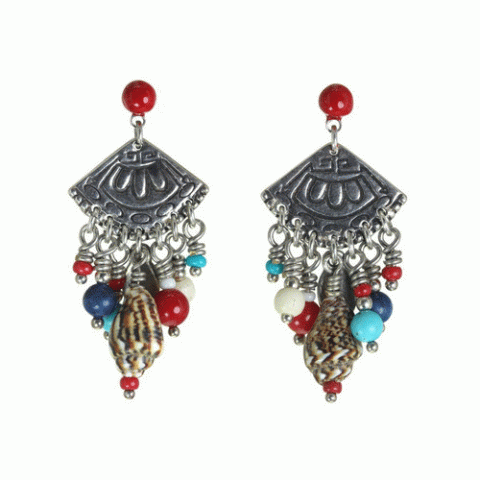Серьги из коралла, ляписа лазури, лавы и Сваровски KANDA 12--62085