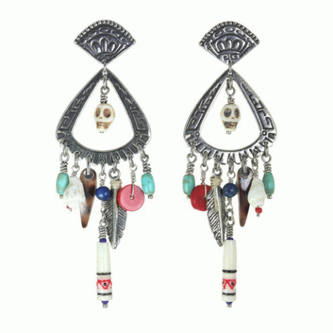 Серьги из коралла, ляписа лазури, лавы и Сваровски KANDA 12--62086