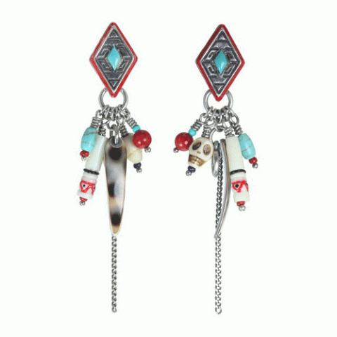 Серьги из коралла, ляписа лазури, лавы и Сваровски KANDA 12--62087