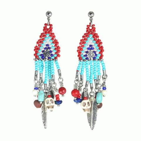 Серьги из коралла, ляписа лазури, лавы и Сваровски KANDA 12--62088