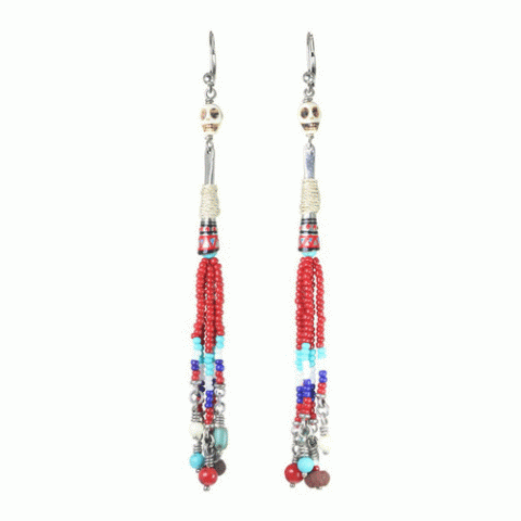 Серьги из коралла, ляписа лазури, лавы и Сваровски KANDA 12--62090