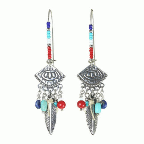 Серьги из коралла, ляписа лазури, лавы и Сваровски KANDA 12--62091