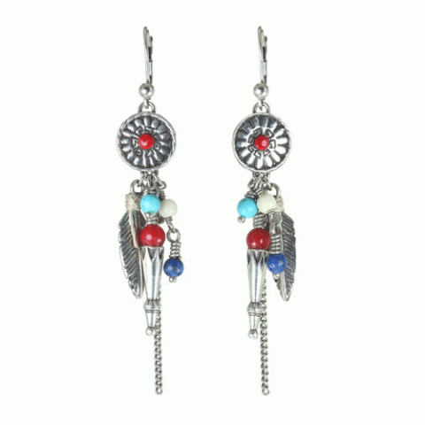 Серьги из коралла, ляписа лазури, лавы и Сваровски KANDA 12--62094
