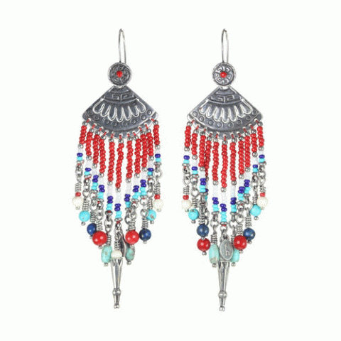 Серьги из коралла, ляписа лазури, лавы и Сваровски KANDA 12--62095