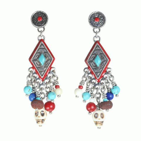 Серьги из коралла, ляписа лазури, лавы и Сваровски KANDA 12--62097