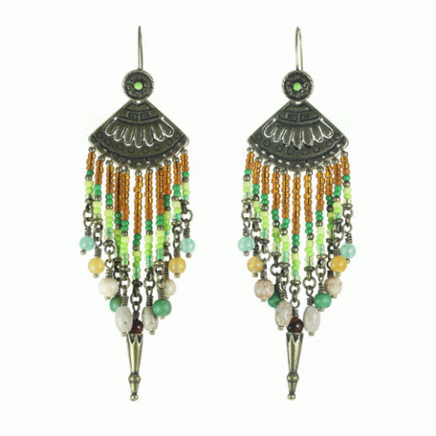 Серьги из авантюрина, хризопраза, яшмы и нефрита MOHEGANE 12--62135