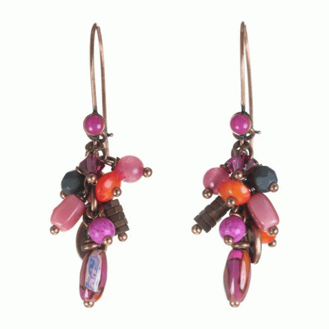 Серьги из коралла, тигрового глаза, нефрита и кожи змеи THALIA 12--62180