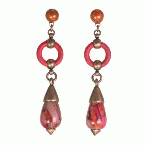 Серьги из коралла, тигрового глаза, нефрита и кожи змеи THALIA 12--62190