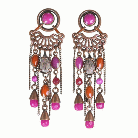 Серьги из коралла, тигрового глаза, нефрита и кожи змеи THALIA 12--62191