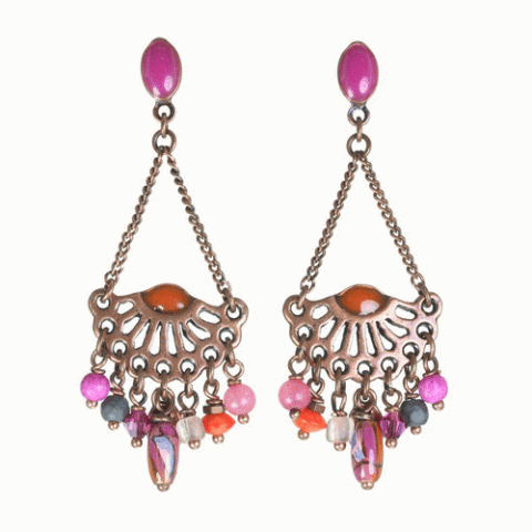 Серьги из коралла, тигрового глаза, нефрита и кожи змеи THALIA 12--62194