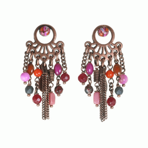 Серьги из коралла, тигрового глаза, нефрита и кожи змеи THALIA 12--62195