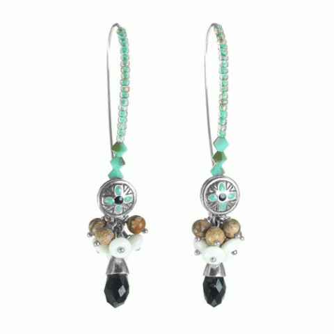 Серьги из амазонита, яшмы, кокоса и Сваровски SEZANE 12--62244