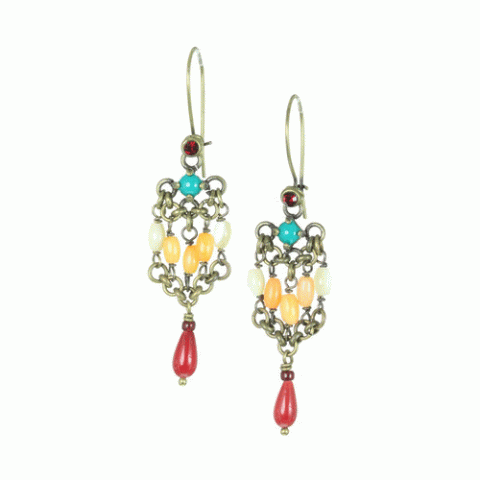 Серьги из коралла, нефрита, перламутра и кристаллов Swarovski JENNY 12--62265