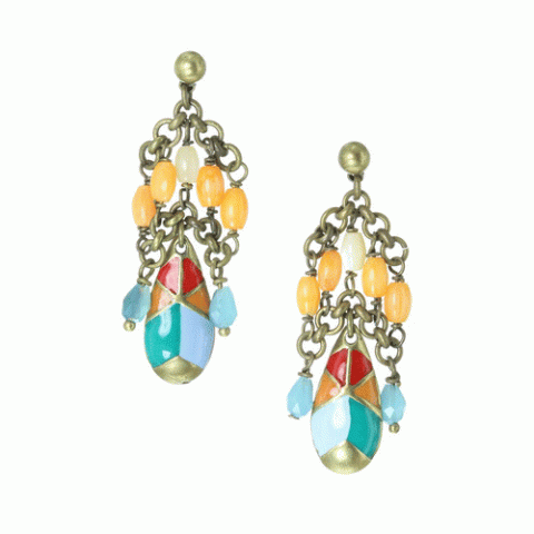 Серьги из коралла, нефрита, перламутра и кристаллов Swarovski JENNY 12--62276