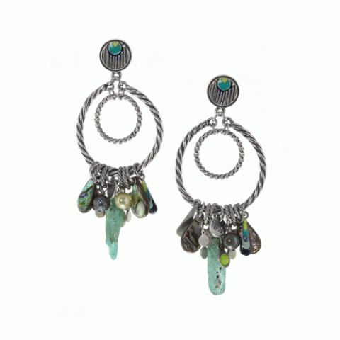 Серьги из амазонита, жемчуга, гематита и кристаллов Swarovski ISALINE 12--62321