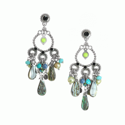 Серьги из амазонита, жемчуга, гематита и кристаллов Swarovski ISALINE 12--62323