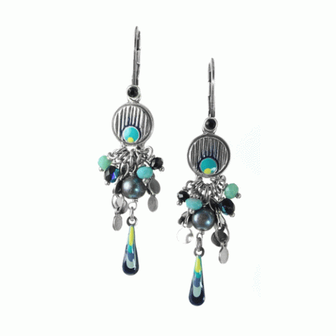 Серьги из амазонита, жемчуга, гематита и кристаллов Swarovski ISALINE 12--62328