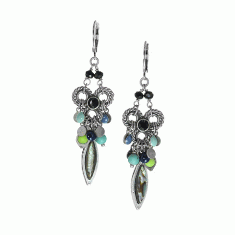 Серьги из амазонита, жемчуга, гематита и кристаллов Swarovski ISALINE 12--62331