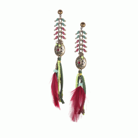 Серьги из авантюрина, коралла, нефрита, яшмы и замши WANITA 12--62387
