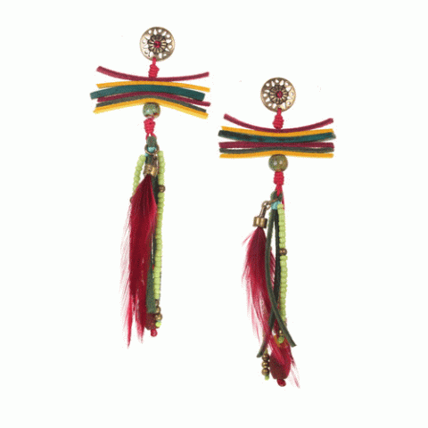Серьги из авантюрина, коралла, нефрита, яшмы и замши WANITA 12--62391