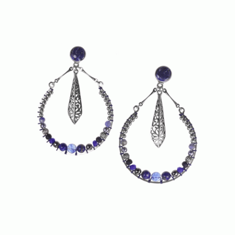 Серьги из агата, гематита, лазурита, содалита и Swarovski LOU 12--62421
