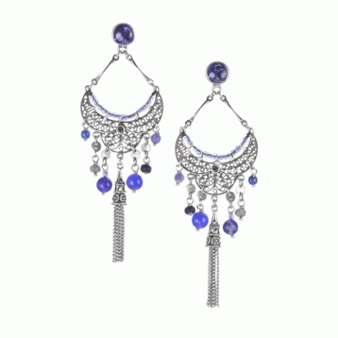 Серьги из агата, гематита, лазурита, содалита и Swarovski LOU 12--62432