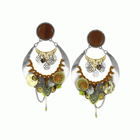 Серьги из золотого рога, бусин Рокайль и кристаллов Swarovski AKRO BEO 12--62613