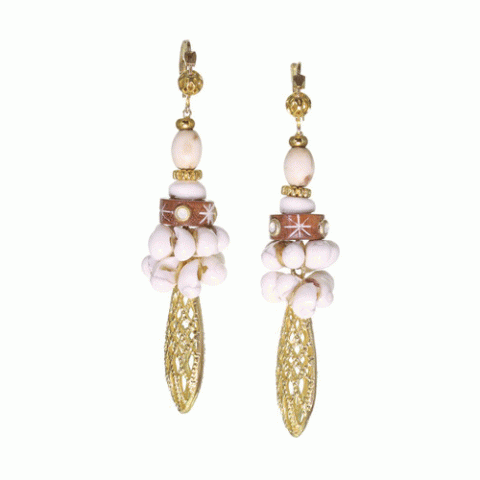 Серьги из яшмы, дерева Байонг, моллюсков и Swarovski ALICIA 12-62645