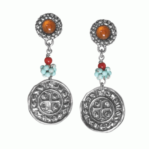 Серьги из амазонита, глины, коралла, жемчуга, яшмы и бирюзы LOUVE 12-62686