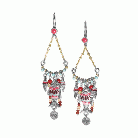 Серьги из амазонита, глины, коралла, жемчуга, яшмы и бирюзы LOUVE 12-62689