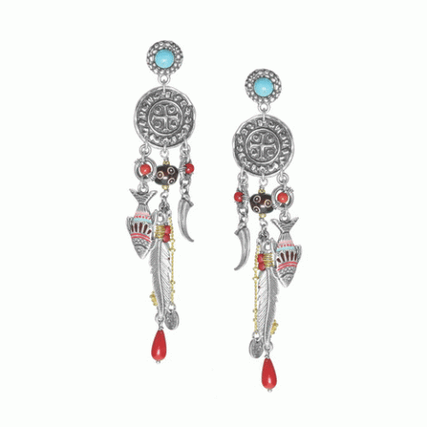 Серьги из амазонита, глины, коралла, жемчуга, яшмы и бирюзы LOUVE 12-62690